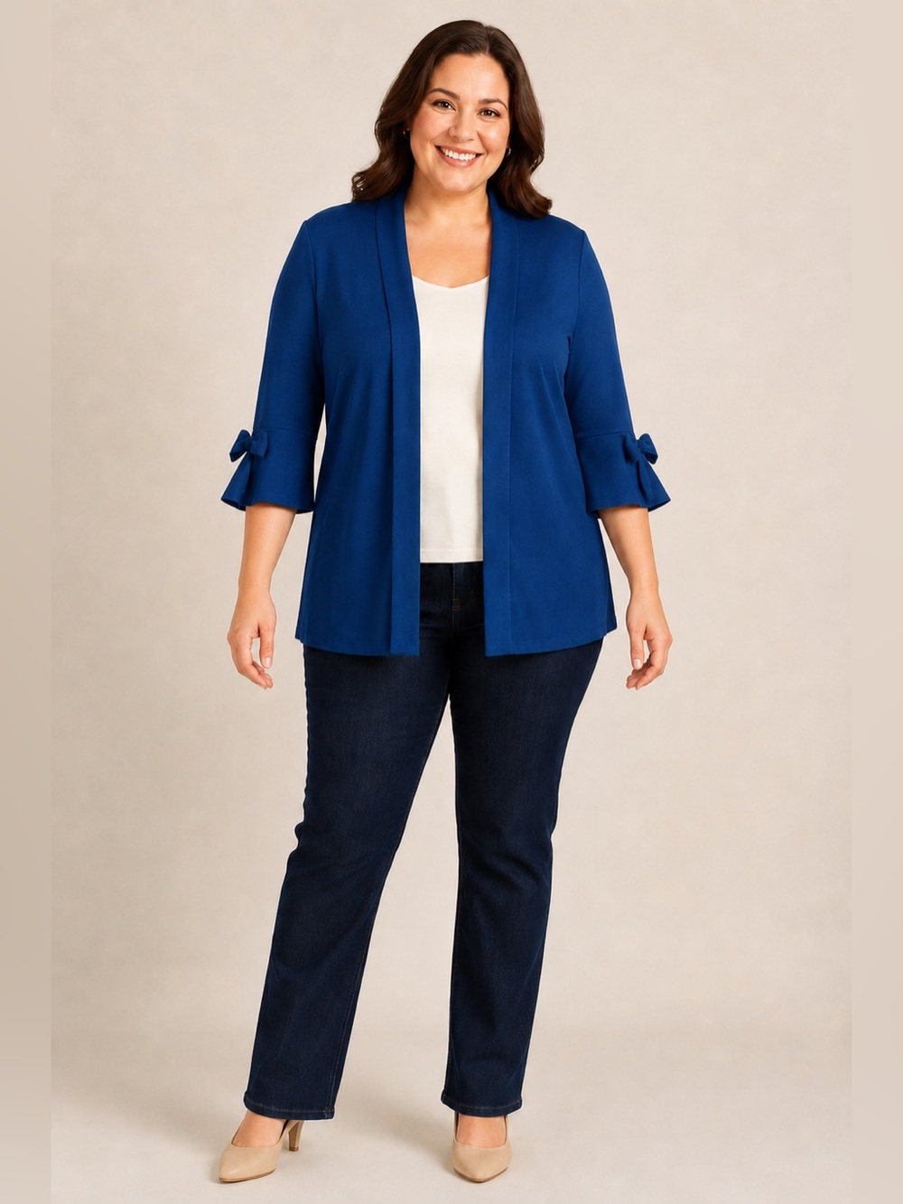 Alfani Tealy Blue Open Front Cardigan 0X Bow Bell Sleeve Lightweight Knit